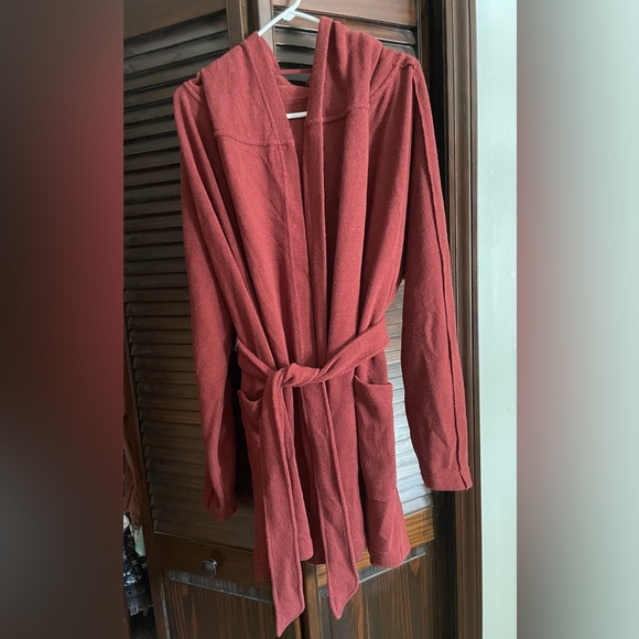 Free People Willow Hooded Cardigan Wine Long Sleeve Tie Belt Oversized - Picture 3 of 8